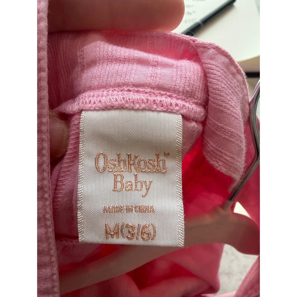 OshKosh Baby Pink Seersucker Ruffle Bubble Romper Sunsuit Size 3/6M Vintage